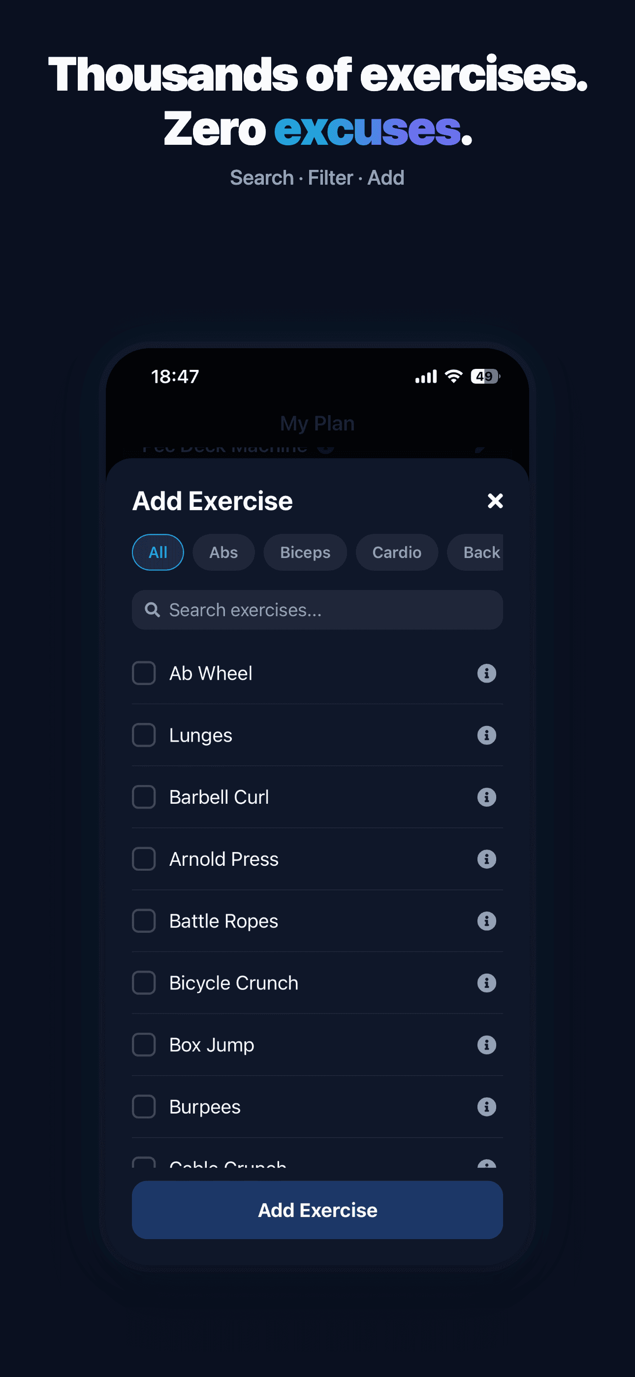 Shaper AI — adding a custom exercise to your plan
