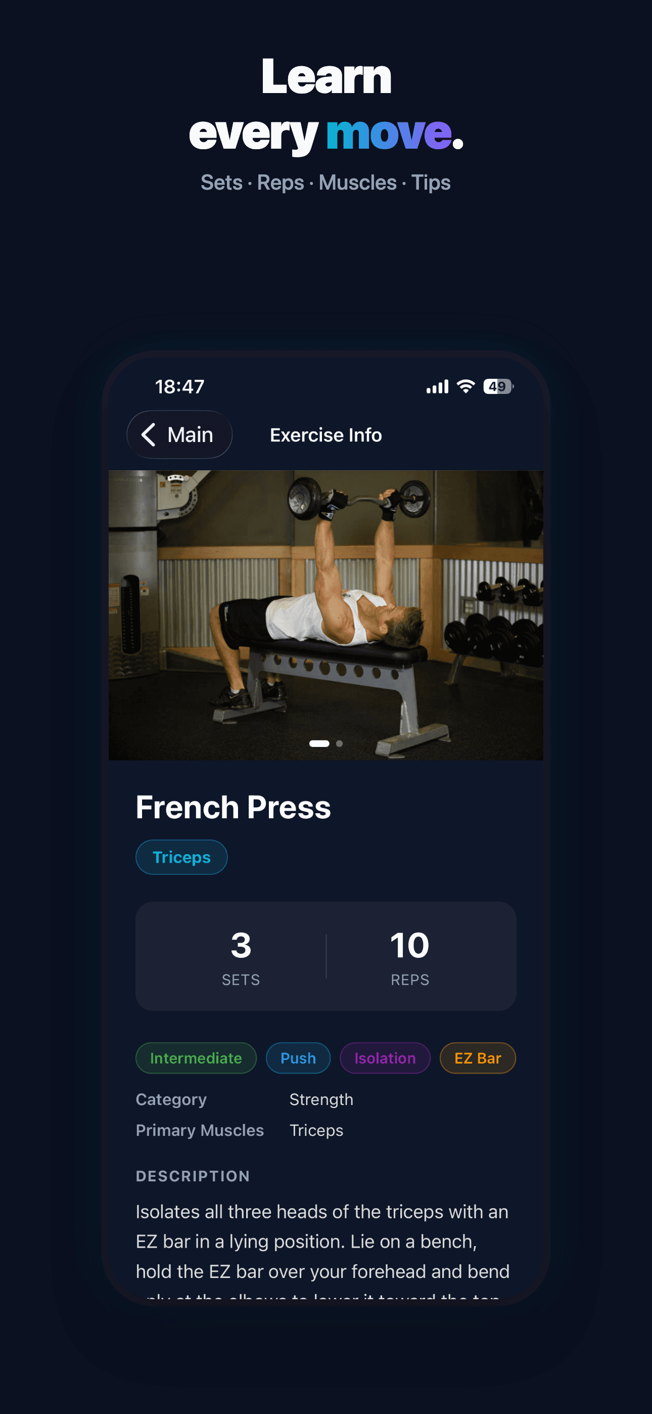 Shaper AI — exercise detail with previous performance