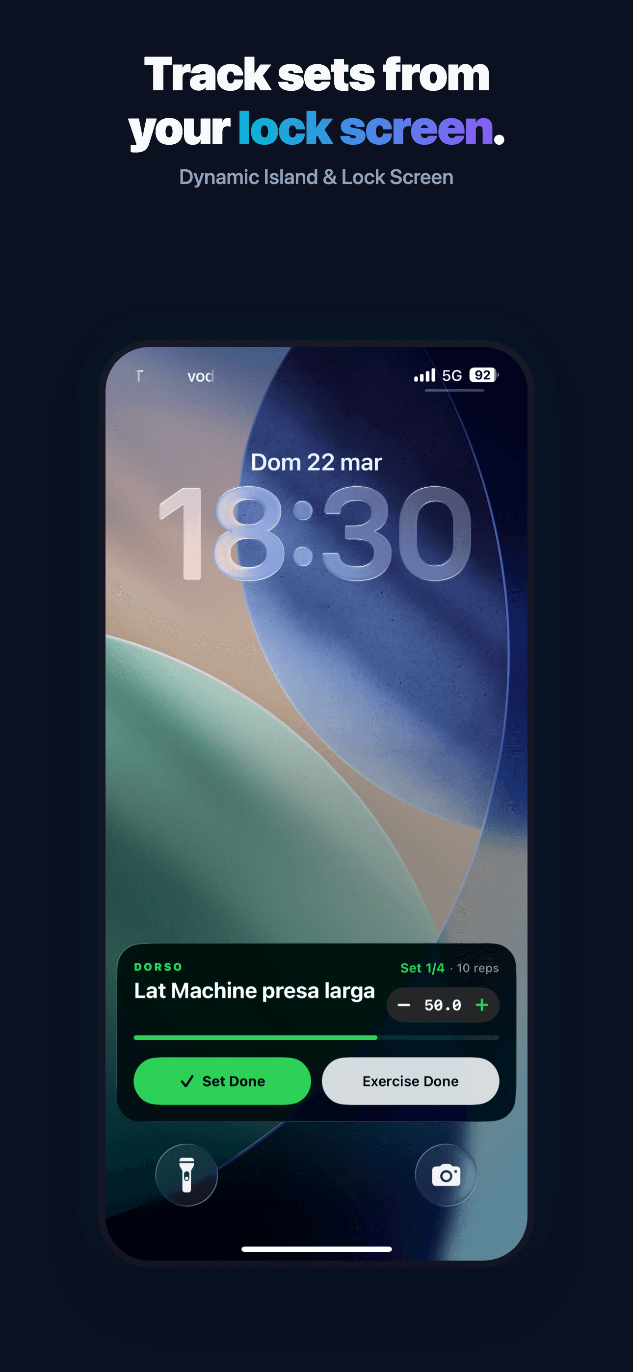 Shaper AI Lock Screen Live Activity — exercise, set count, and rest timer without unlocking