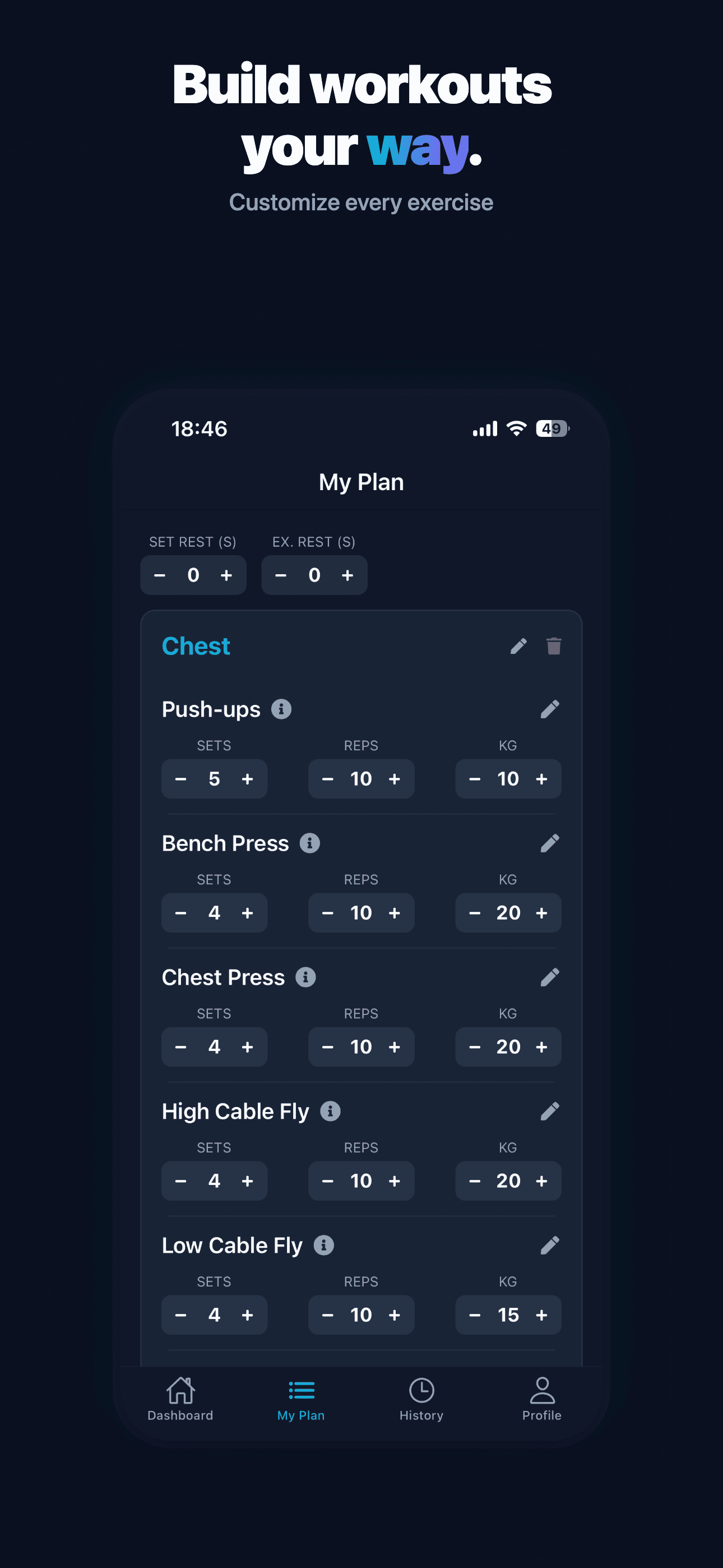 Shaper AI — editing exercises in a training plan